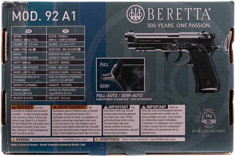 Umarex Beretta M92 A1 Blowback .177 Caliber BB Gun Pistol - Full-Auto Action