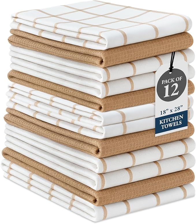 LANE LINEN Kitchen Towels & Dishcloths Set of 12-100% Cotton, Quick-Drying 18”