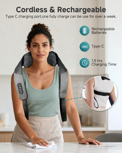 Snailax Neck Massager for Pain Relief Deep Tissue, Neck Massage with Heat, Cordless Massager for Back and Shoulder Pain, Deep Kneading Back Massager, Gift for Mom Dad