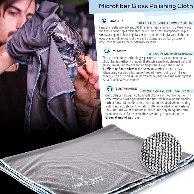 Trendy Bartender Toast to Perfection Microfiber Glass Polishing Lint-Free Cloth