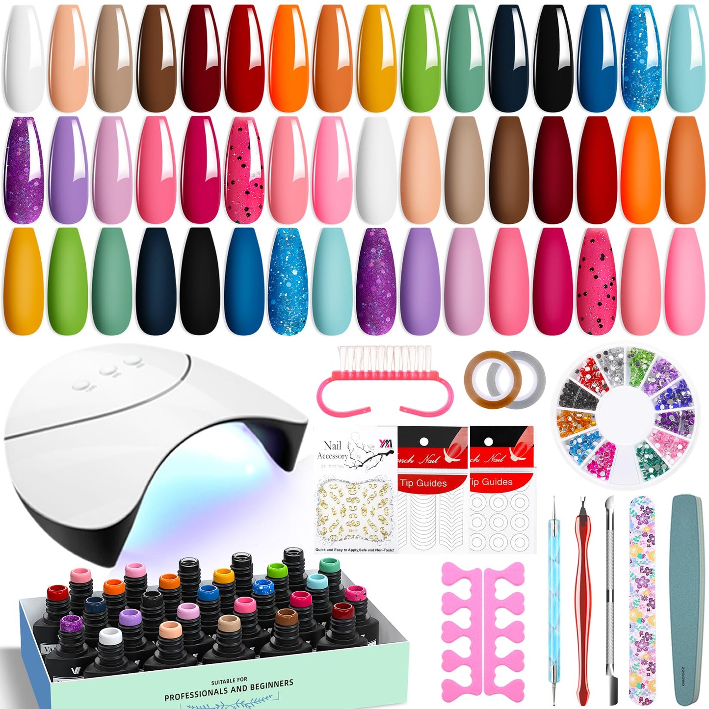 VANREESA 42 Pcs Gel Nail Polish Kit with U V Light 24 Popular Colors Gel Polish Nail Kit Green Blue Purple Pink Orange Complete Nail Kit with Manicure Tools Gifts for Women Girls