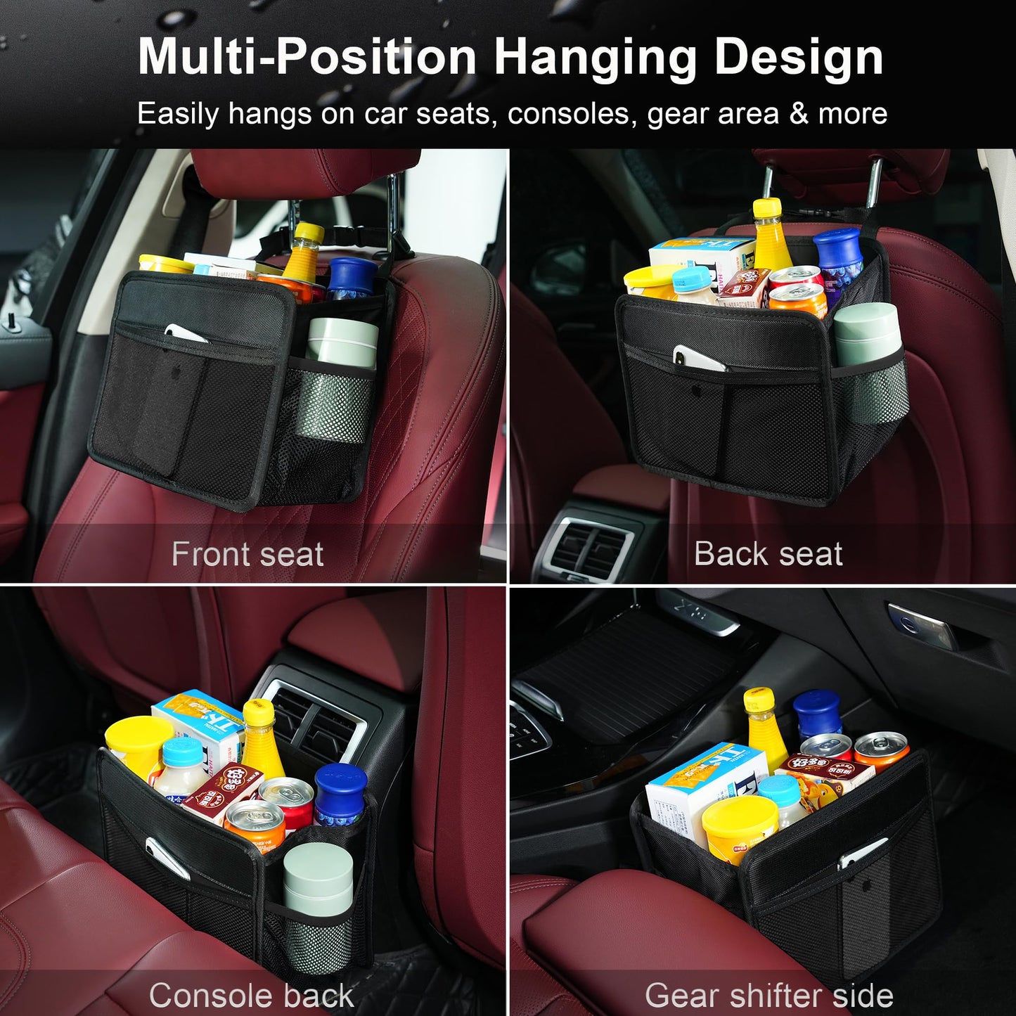 Car Seat Back Organizer Hanging Bag [2025 UPDATED] Foldable Backseat Storage Caddy with 5 Compartments & Adjustable Straps, Fits for Front/Back Headrest, Ultra-Durable - Black