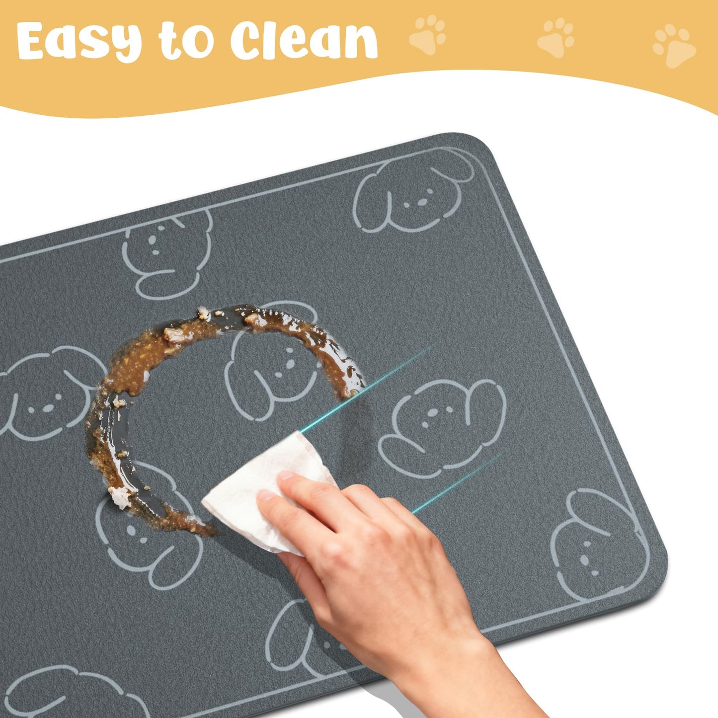 WENBOKMIN Dog Food Mat, Diatom Ooze Cat Water Mats Non Slip for Floors Waterproof and Water Absorption, Easy to Clean-Dog (12" H*15.5" L)