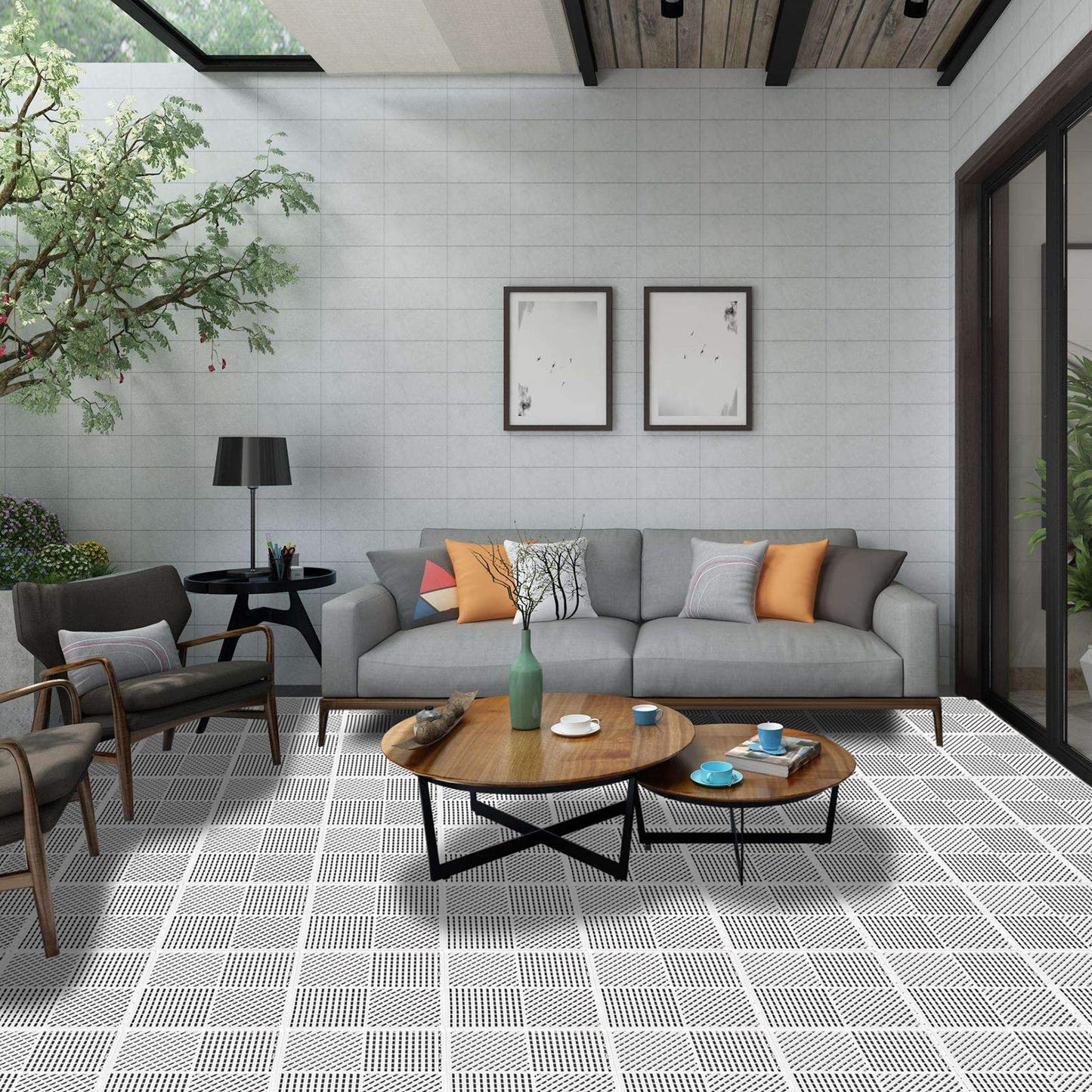wiiiw 9 Pack Modular Interlocking Floor Mat Soft Non-Slip Shower Floor Tile for Pool Bathroom Shower Sauna Balcony Patio Boat, 12"×12" White