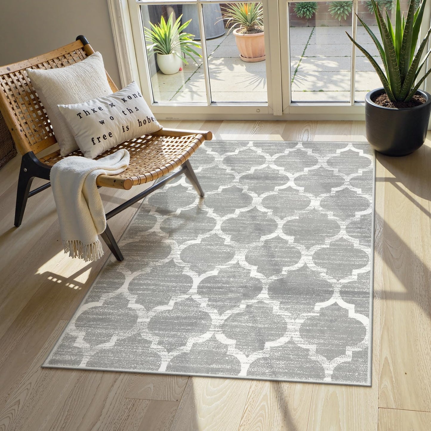 Lahome Moroccan Bedroom Rug - 3’x5’ Area Throw Washable Rugs Small Non-Slip Accent Distressed Floor Carpet for Door Mat Entryway Living Room Kitchen Laundry Dorm Decor Meline (3’ X 5’, Gray)