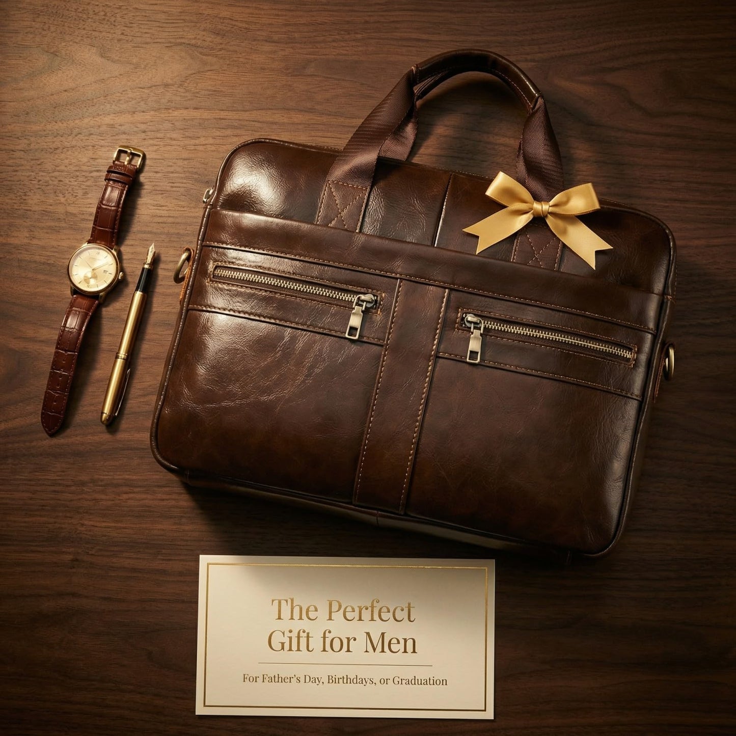 SHENGLAICAI 15.7 Inch Leather briefcases Laptop Messenger Bags for Men Best Office Shoulder Satchel Laptop Bag (Coffee)