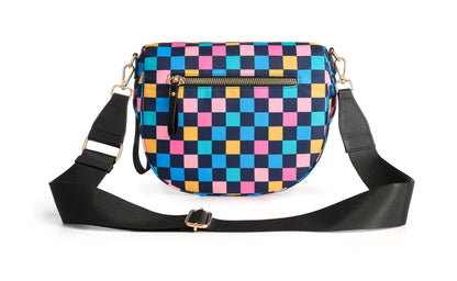 Spacious Checkered Nylon Crossbody Bag Bum Bag Checkered Handbags Wallets for Women