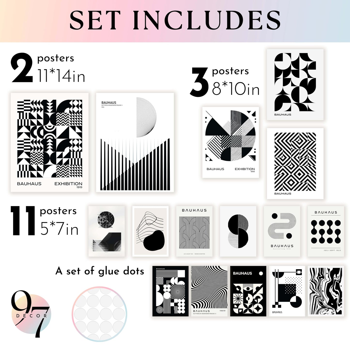 97 Decor Large 11x14 Bauhaus Wall Art Prints - Large Abstract Wall Art Decor, Mid Century Modern Art Wall Decoration, Bauhaus Poster Modern Painting Geometric Pictures For Bedroom Living Room (unframed)