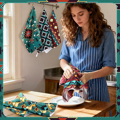 Set of 6 Western Aztec Kitchen Towels American Decorative Rustic Cloth