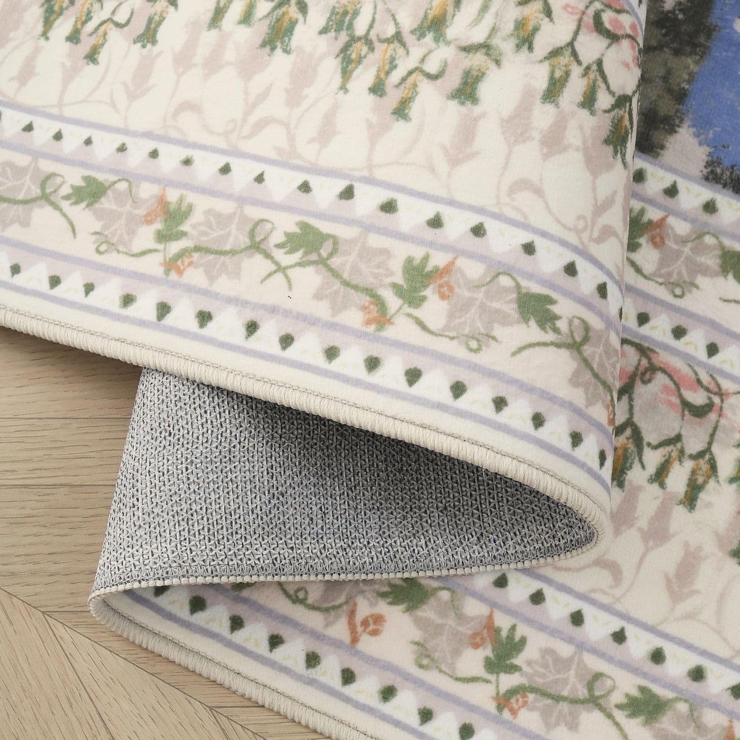 Rugcomf 4x6 Rug for Bedroom Impressionist-Style Vintage Washable Rugs Non Slip Low Pile Small Carpet for Bedside Kids Room Office Dining Room, Beige