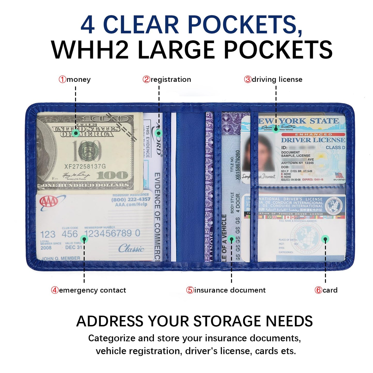 Peisicne 2-Pack Car Registration and Insurance Holder, Car Organization Vehicle Document Organizer with Magnetic Closure for Cards, License in Glove Box, Dark Blue
