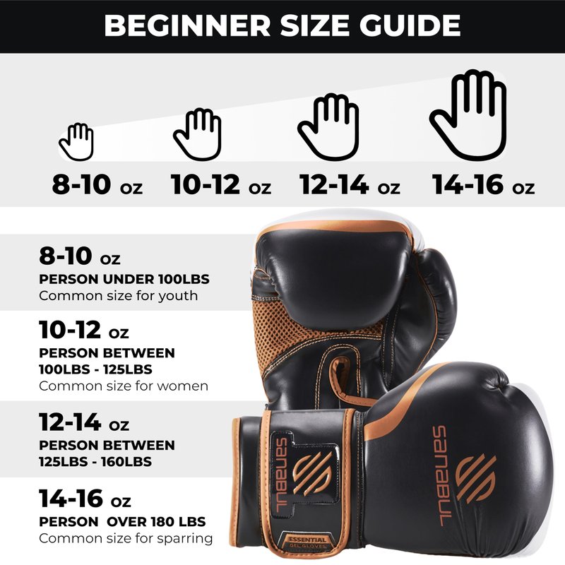Sanabul Essential Gel Boxing Gloves for Men & Women, Kickboxing MMA, Muay Thai Gloves and Heavy Bag Training Punching & Sparring, Black/Copper 16 oz