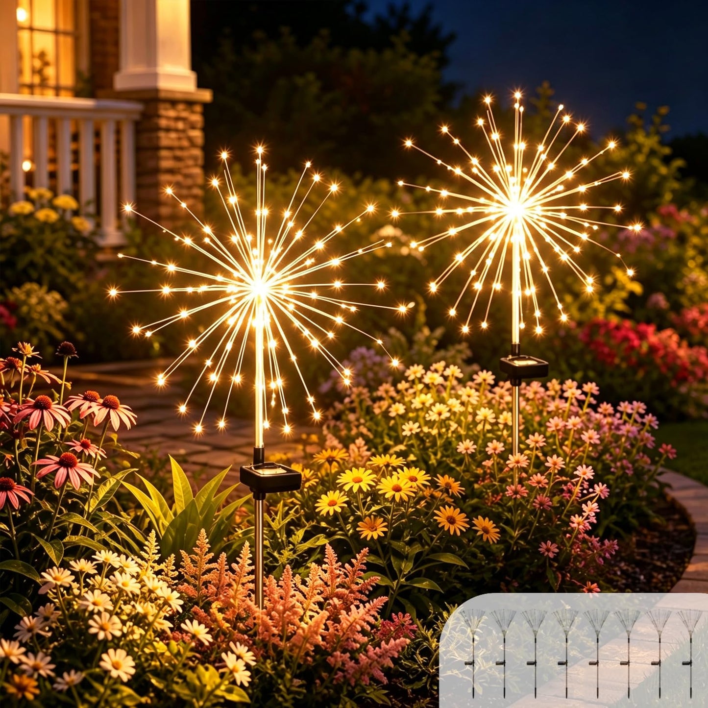 Galavasen Solar Fireworks Lights for Outside, 150 LED Firework Solar Lights Outdoor Waterproof,Garden Fairy Twinkling Tree Stake for Yard Patio Pathway Wedding Christmas Diwali Decor 8 Pack Warm White