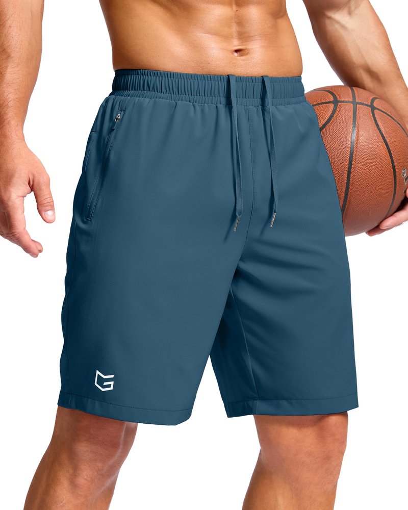 G Gradual Men's Athletic Running Shorts with Zipper Pockets Quick Dry 7"/ 5"/ 9" Workout Gym Shorts for Basketball Hiking(Dusty Blue,9XXXL)