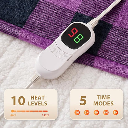 Homemate Electric Blanket Heated Throw - 50“x60“ Ultra Soft Cozy Flannel Heating Blanket with 10 Fast Heat Levels 8 Hours Auto Off Over-Heated Protection ETL Certification Keep Warm in Home Office