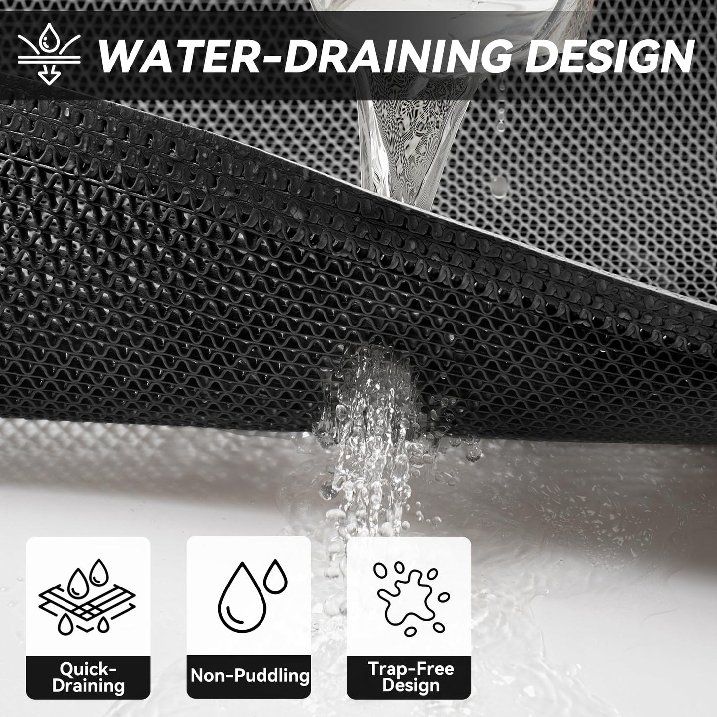 PVC Stair Treads for Wooden Step Outdoor, 8"x30" 5-Pack Self Draining Non Slip Step Covers, Heavy Duty Resistant Exterior Mats for Wood Stairs Fast Water Flow, Anti Slip Rubber-Like Stair Treads Black