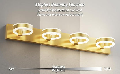 LED Bathroom Light Fixtures, 33inch Gold Vanity Lights, Modern 4 Light Acrylic Wall Sconces, 350° Rotatable Wall Lighting Fixture Over Mirror