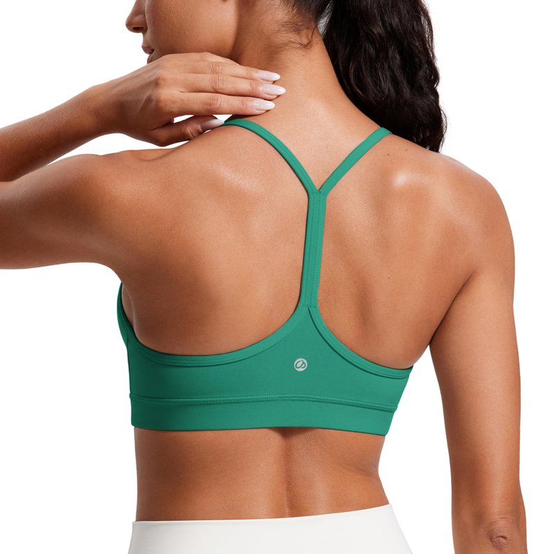 CRZ YOGA Butterluxe Y Back Sports Bras for Women - Padded Racerback Low Impact Spaghetti Thin Strap Workout Yoga Top Cascadia Green Large