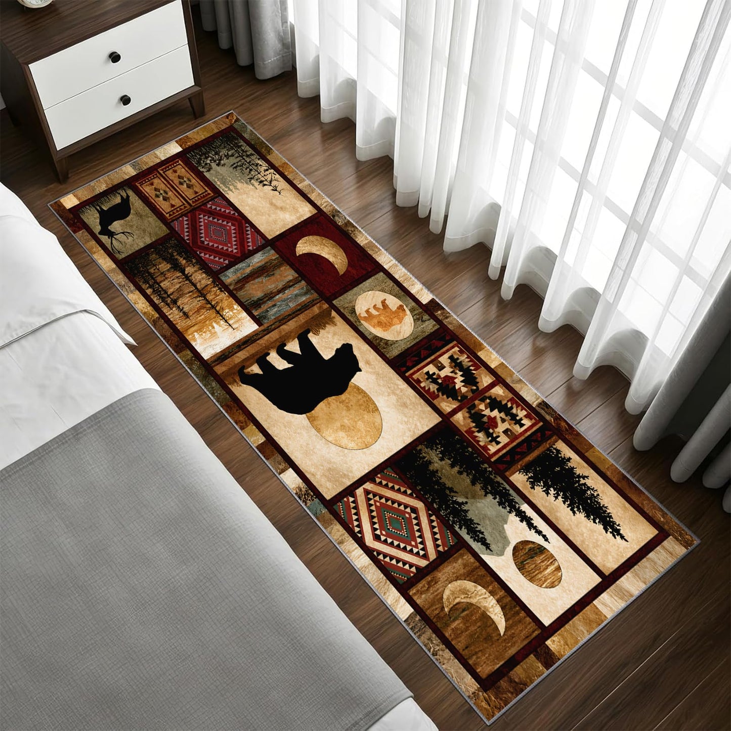 Reocahoo Rustic Cabin Runner Rug 2x6ft, Lodge Bear Deer Rug Runner, Southwestern Wildlife Rugs, Soft Low Pile Kitchen Mats for Floor - Retro Country Style Home Decor