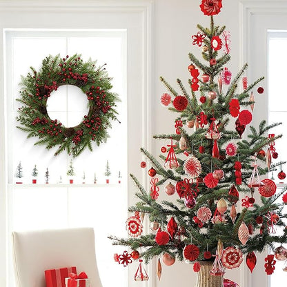JINGHONG Artificial Christmas Wreath 22 Inch Christmas Wreaths for Front Door Winter Wreath with Red Berries Pine Cones Needles for Indoor Outdoor Xmas Winter Holidays