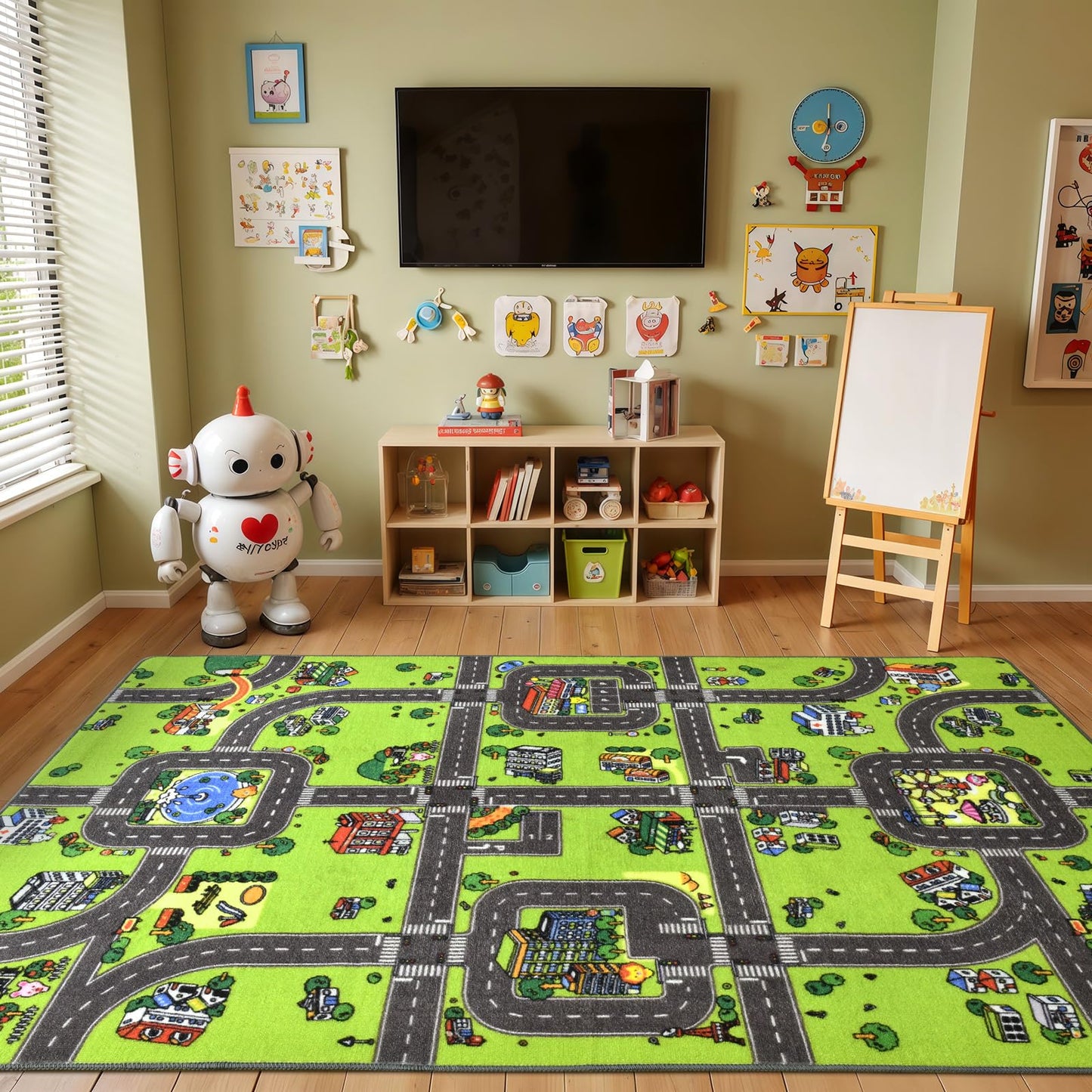 Terrug Kids Rug for Playroom, Non-Slip Washable Educational City Map for Classroom, Town Road Playmat Carpet for Bedroom Learning, 4x6 Feet