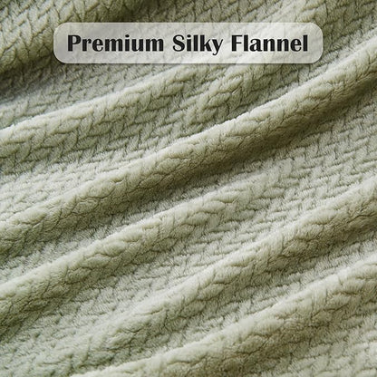 NEWCOSPLAY Super Soft Twin Blanket Sage Green Premium Silky Flannel Fleece Leaves Pattern Lightweight Bed Blanket All Season Use (Sage Green, Twin(60"x80"))