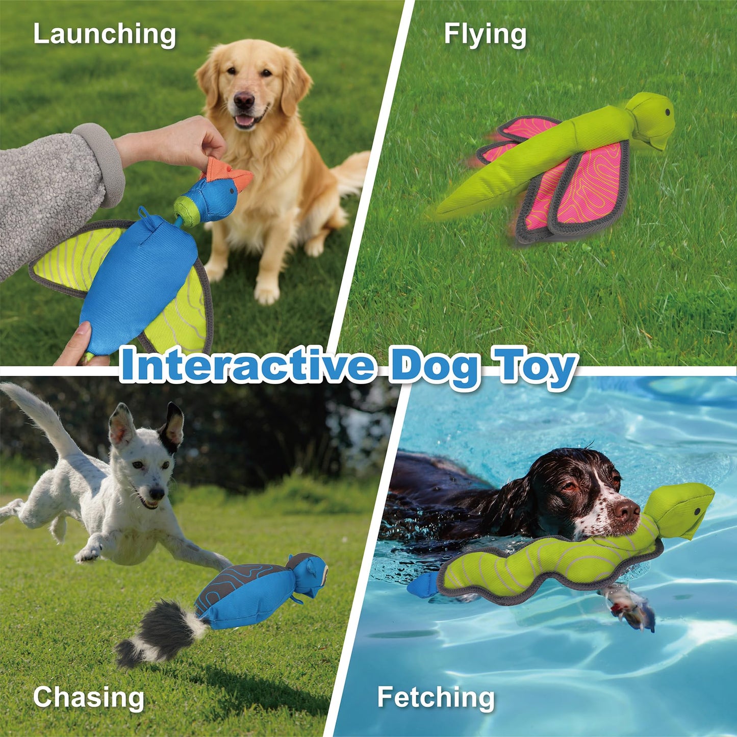 QPAWS 16.93 Inch Duck Slingshot Flying Dog Toy with Rope, Oxford Squeaky Crinkle Chew Toy for Fetch Training, Interactive Durable Toy for Medium Large Dogs