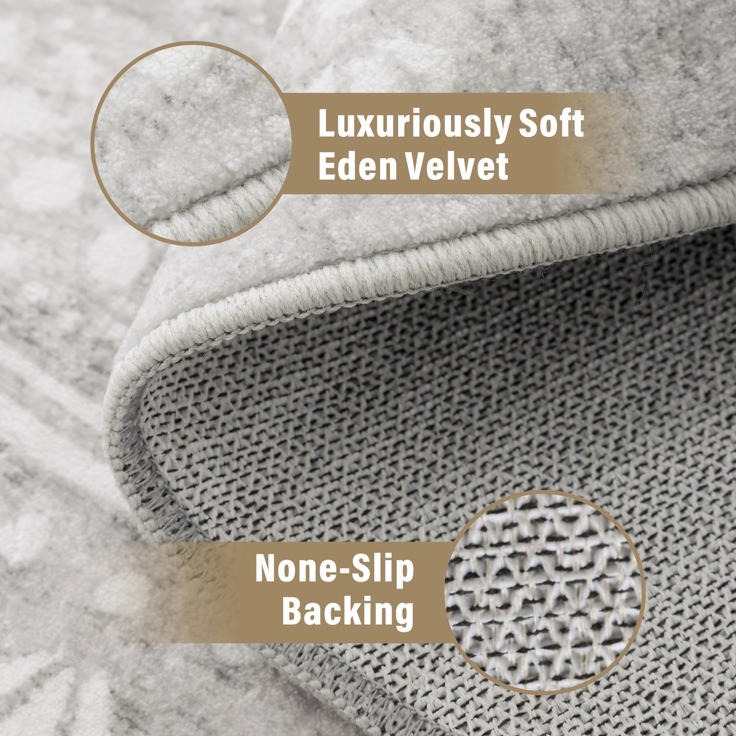 Carvapet 2ft Small Round Rugs - 24 inch/61 cm Mini Doormat Washable Vintage Non-Slip Circle Rug with Rubber Backing Foldable Low Pile Design for Entryway Living Room Bedroom, Grey Mini Rug