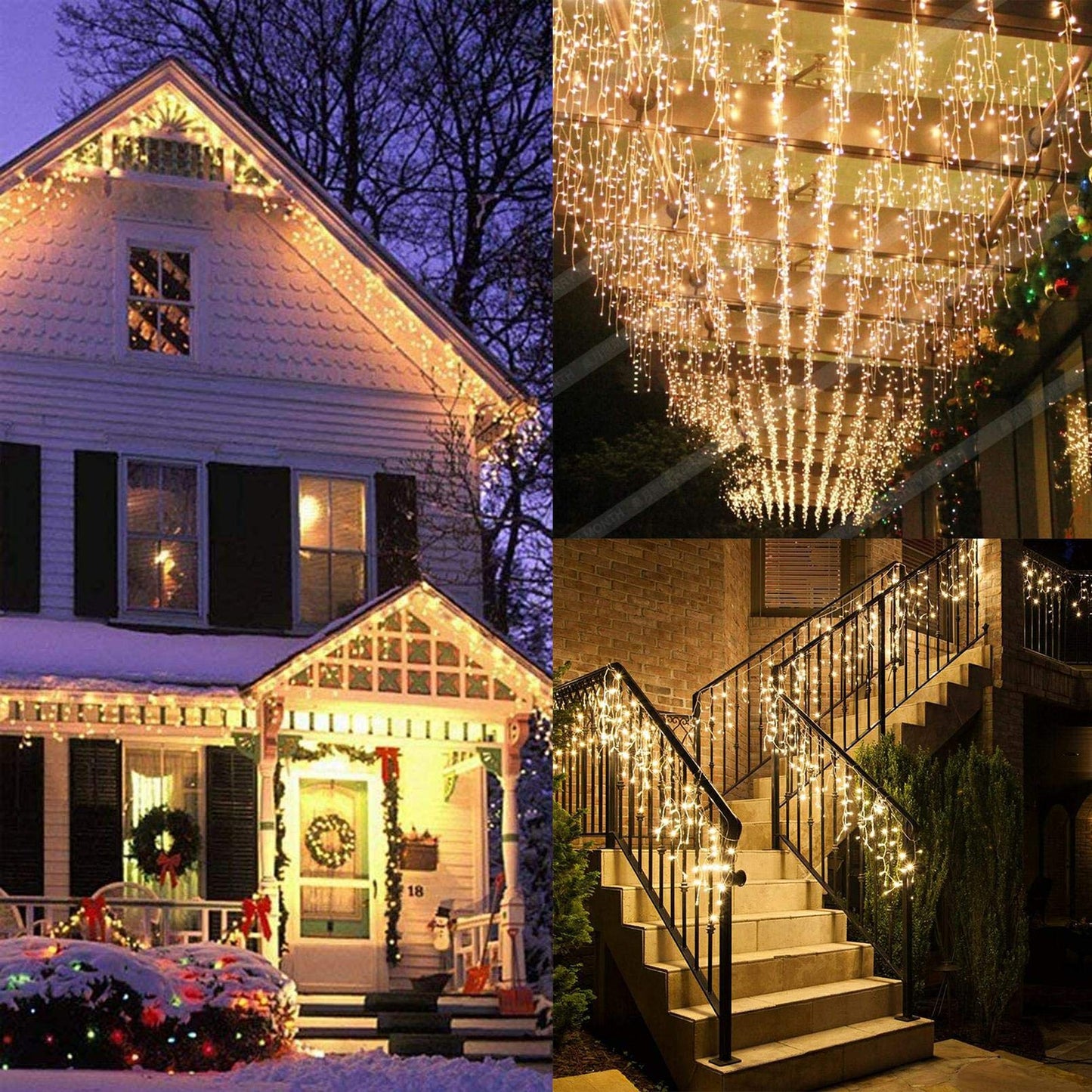 JAMISAY LED Icicle Lights, 8 Modes, 13FT 96 LEDs Christmas Short Curtain Fairy Hanging Ceiling Extendable Lights for Wedding Balcony Doorway Outdoor Indoor Decoration Warm White, 4M