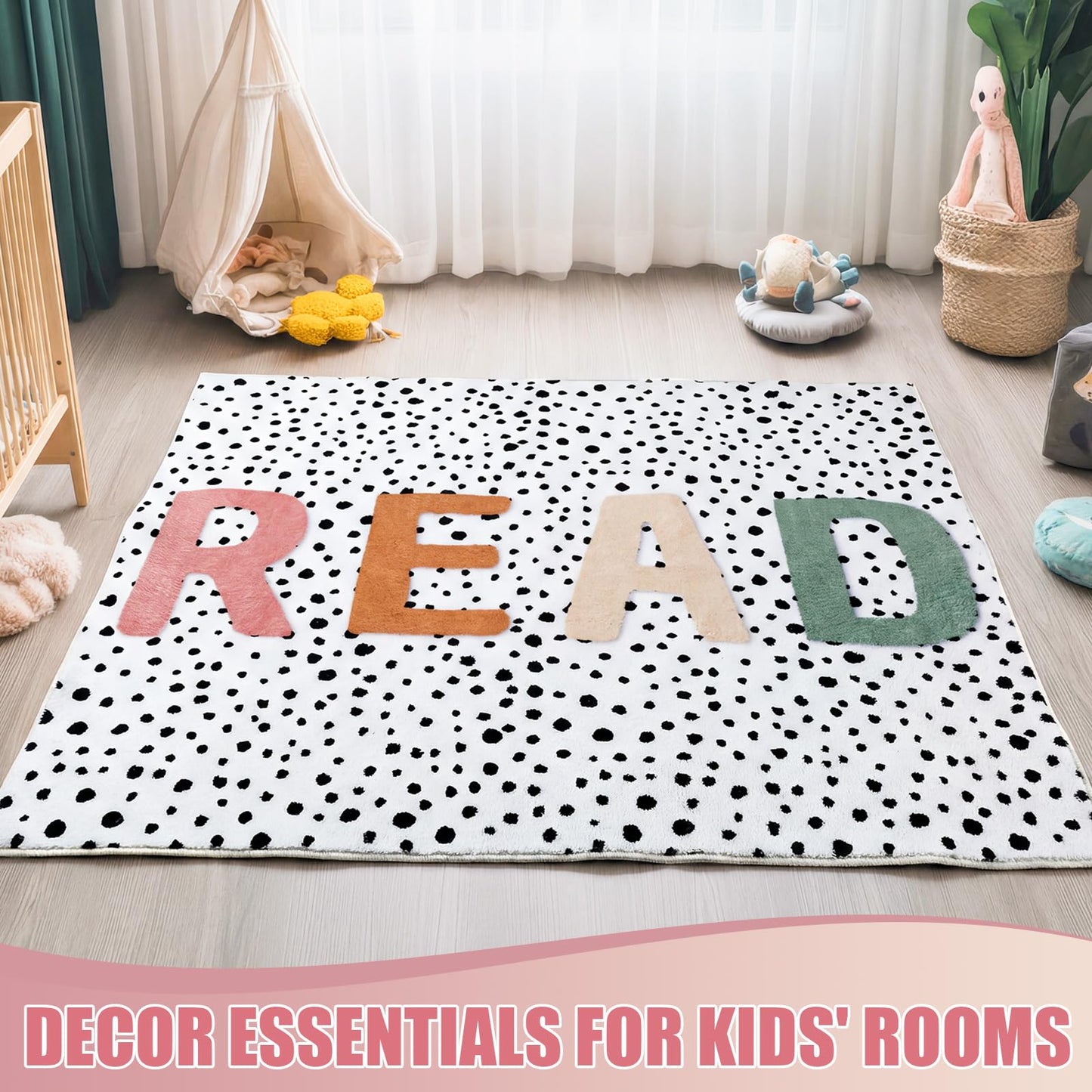 Dunzy Boho Classroom Read Rug 47x39 Inch Reading Corner Rug Back to School Decor Soft Pastel Anti Skid Read Carpets for Back to School Classroom Library Preschool Nursery Daycare Playroom