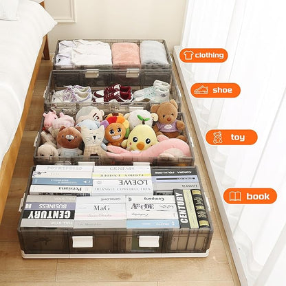 Under Bed Storage Containers with Wheels - Stackable, Foldable Plastic Storage Boxes with Lids for Clothes, Shoes, Blankets - Perfect for Bedroom Organization and Dorms (1 Pack-25.2''x16.5''x7.1'')