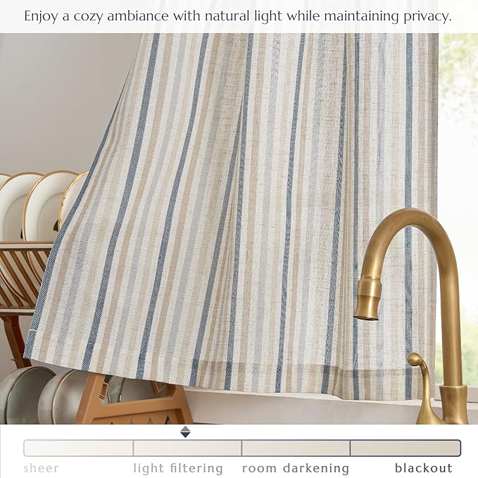 jinchan Colorful Striped Linen Kitchen Curtains 36 Inch Christmas Tier Curtains Farmhouse Modern Cafe Small Window Treatments Light Filtering Rod Pocket for Living Room Bathroom 2 Panels Multi Blue