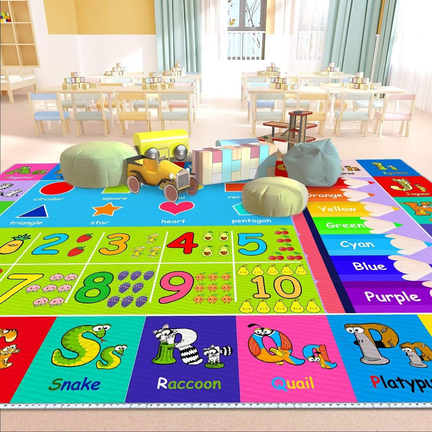 MLLgYq Kids Alphabet Play Game Rug - 6'x9' ABC Numbers and Shapes Educational Learning Toddler Carpet - Kids Room Playroom Classroom Kindergarten Activity Fun Soft Non-Slip Mat