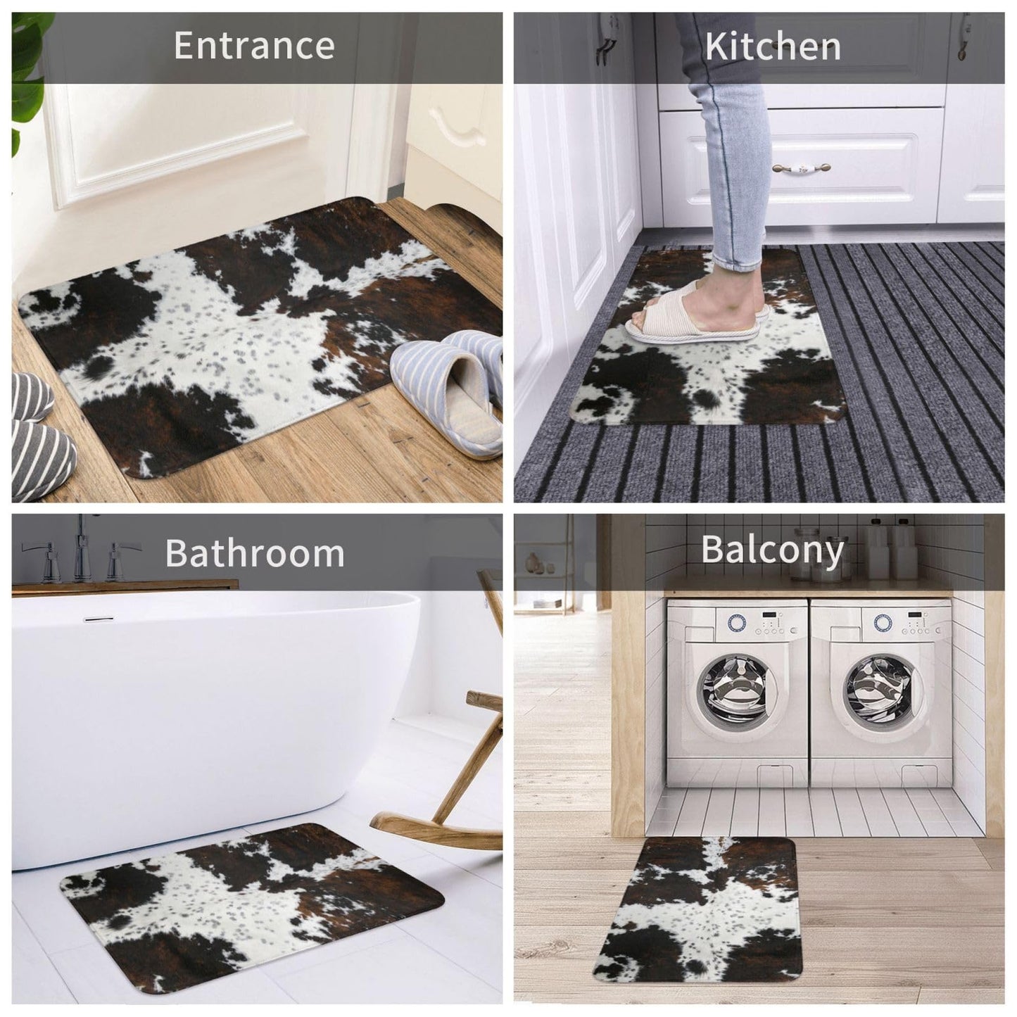 Western Cowhide Cow Print Bath Mats 15.7x23.6 Inch for Bathroom, Soft Absorbent Cow Bath Rug Non-Slip Floor Rug Carpets for Kitchen Bathroom Laundry Bedroom Living Room Decoration