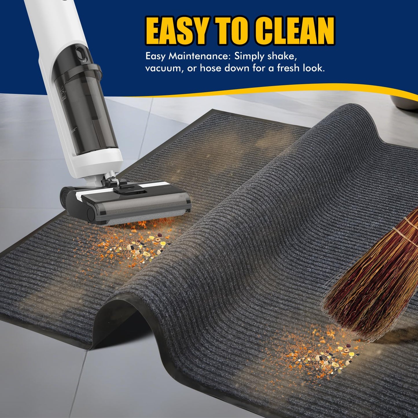 Extra Large Indoor/Outdoor Entrance Mat - 4 x 5 Feet, Rubber Border Door Mat Heavy Duty, Waterproof, Low-Profile, Easy to Clean, Rubber Entry Mat, Commercial Floor Mat, Charcoal Grey