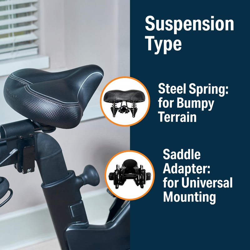 Bikeroo Extra Wide Replacement Saddle - Fits Indoor & Outdoor Bicycles - Steel Spring & Elastomer Suspension - Center Cutout - Memory Foam - Outdoor