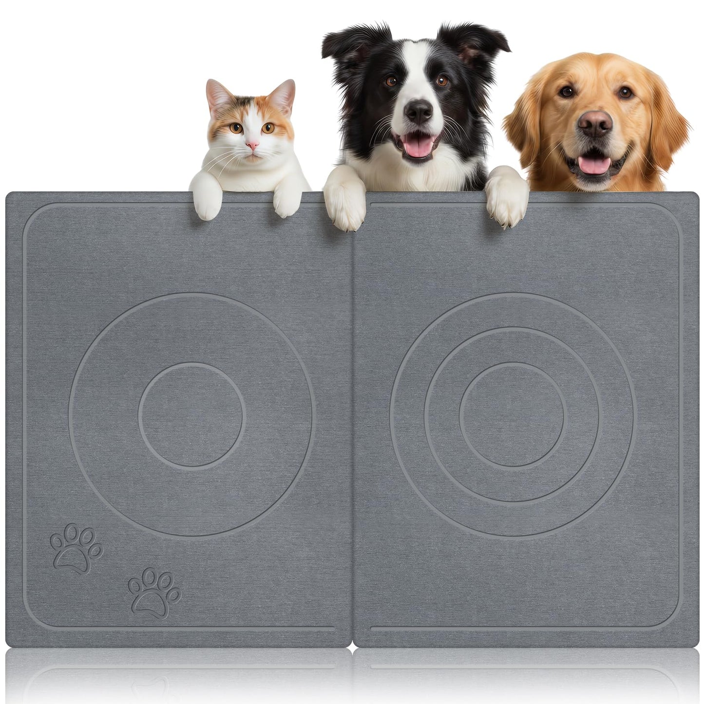Stone Dog & Cat Food Mat, Bite-Proof Non-Slip Large Diatomaceous Pet Feeding Mat for Puppy Cat, Summer Cooling Quick Drying Dog Cat Water Bowls Mat for Protect Floor (Dark Grey 24" x 16")