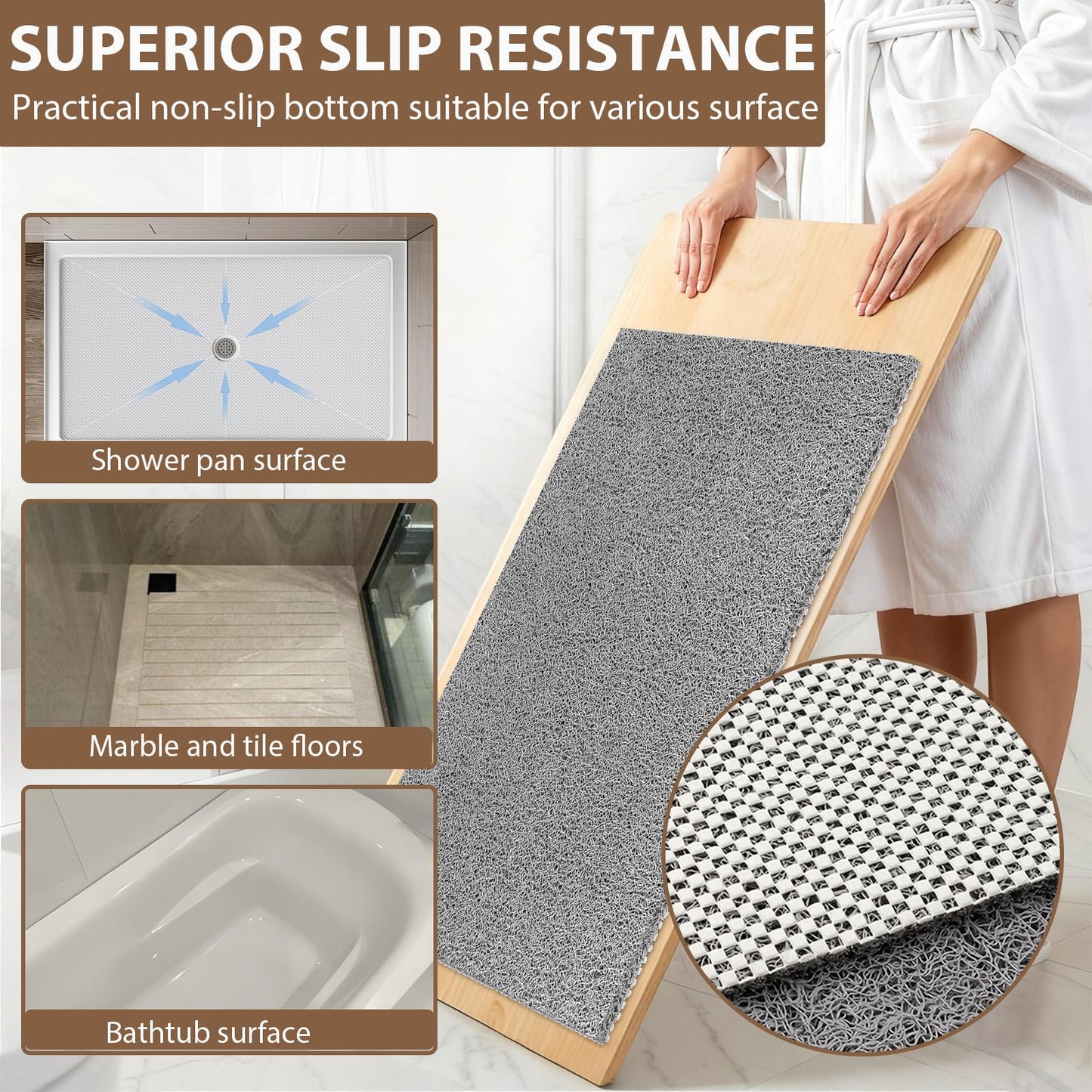 Shower Mat Non Slip: 47.2 x 31.5 Inch Extra Large Shower Mats for Inside Shower with Drain Hole - Soft PVC Loofah Anti Slip Shower Stall Mat for Walk-in Shower and Bathroom, Quick Drying