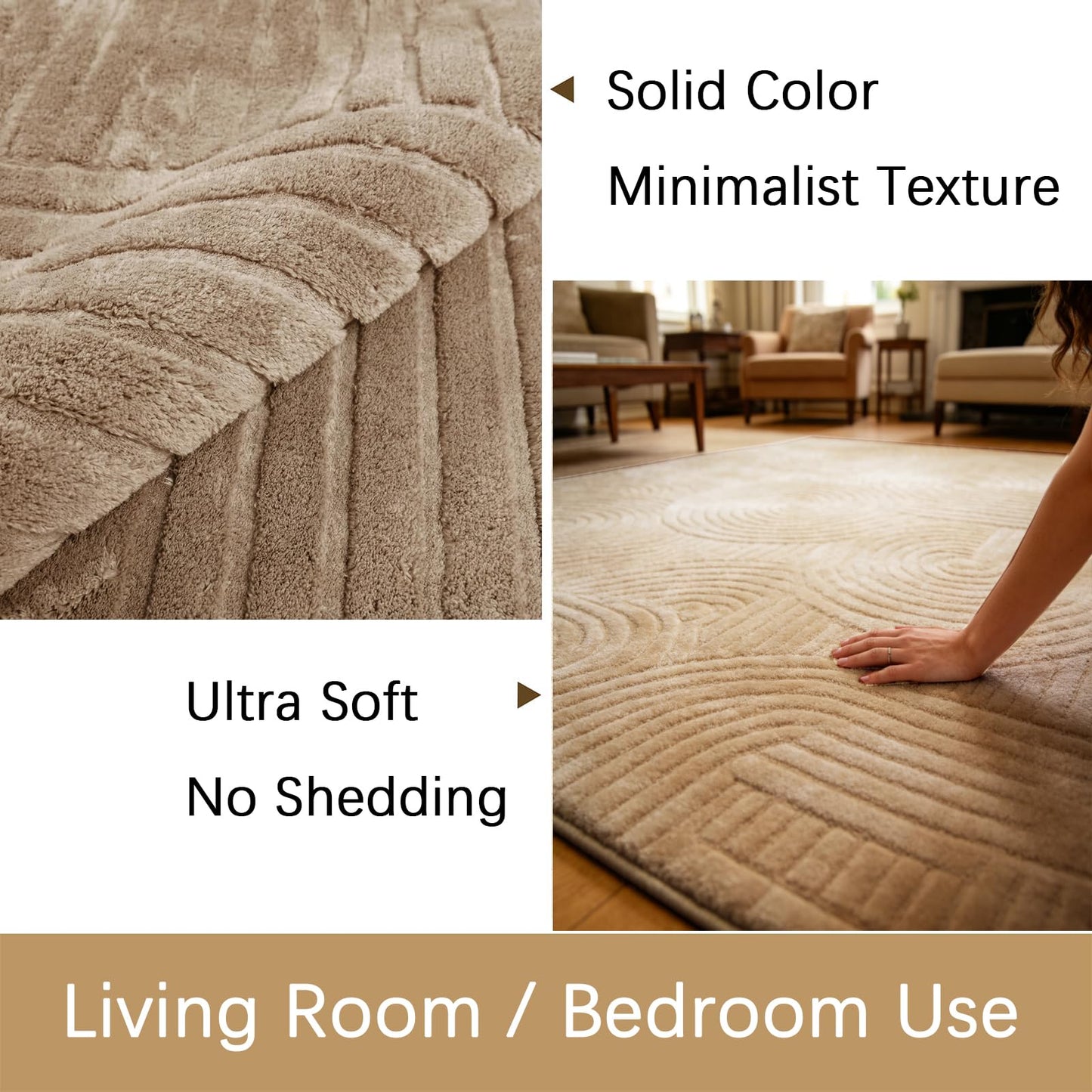 ZVFFDG 8x10 Large Solid Color Area Rug, Washable Living Room Rug, Ultra Soft High-Low Rugs for Bedroom, Non-Slip Geometric Textured Indoor Carpet for Nursery, Kids Room, Apartment, Home Office, Brown