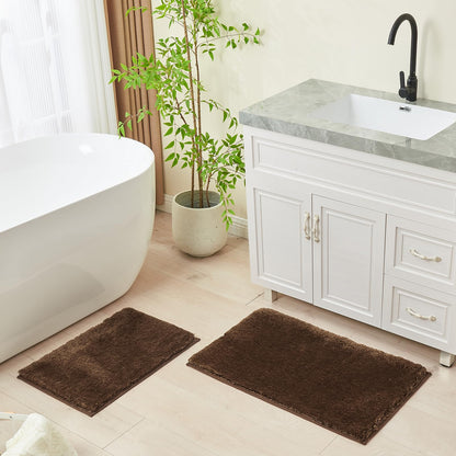CozeCube Upgraded Shaggy Bath mat for Bathroom Non Slip 20" X 32", Super Soft Quick Dry Bath Rugs, Fluffy Plush Bathroom Rugs Machine Washable, Dark Brown