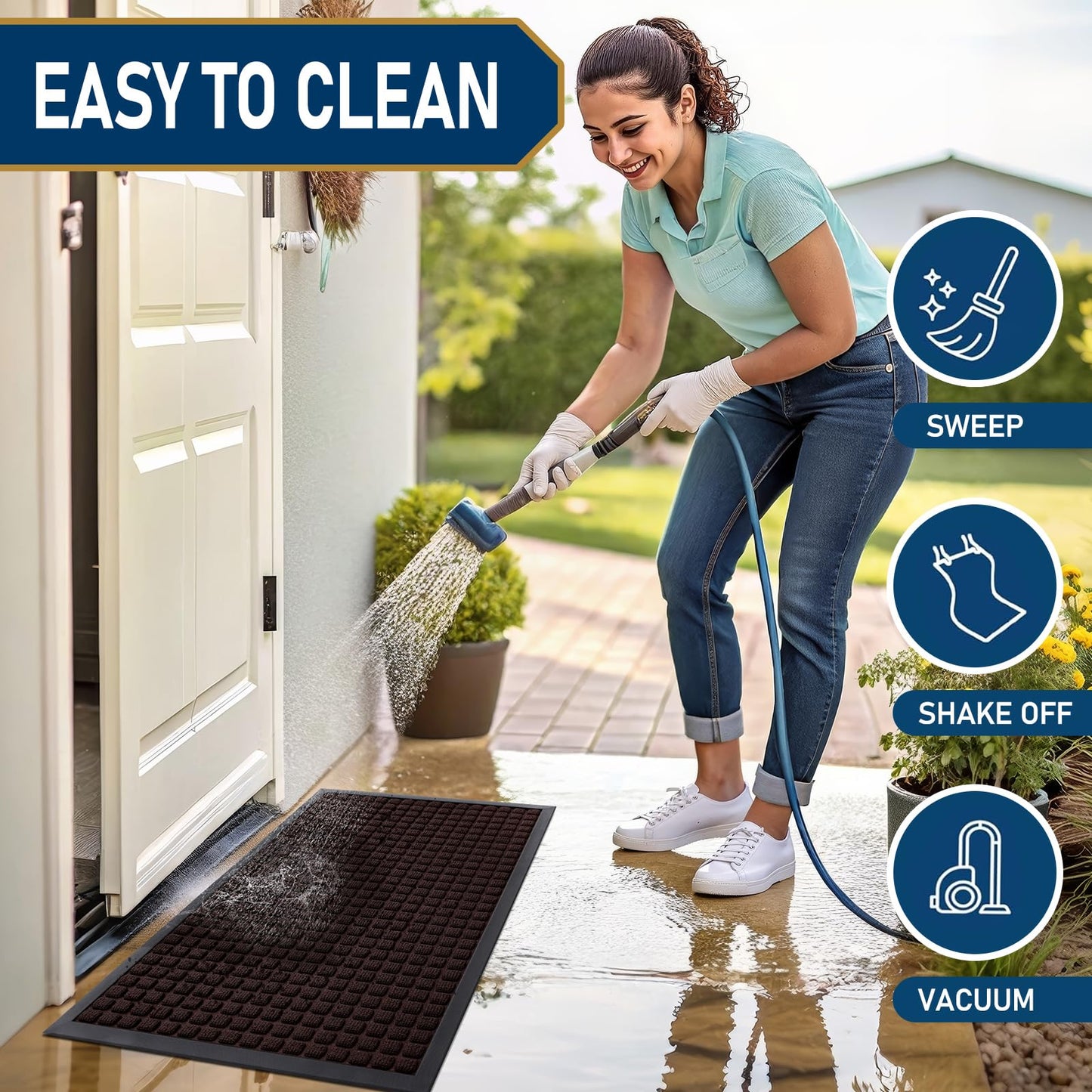 Smiry Front Door Mat Outside Entrance, Heavy Duty Natural Rubber Doormat, Non Slip, Trap Dirt and Moisture, Easy Clean, Low Profile Welcome Floor Mats for Indoor Outdoor Entry, 29.5x17 Inch, Brown