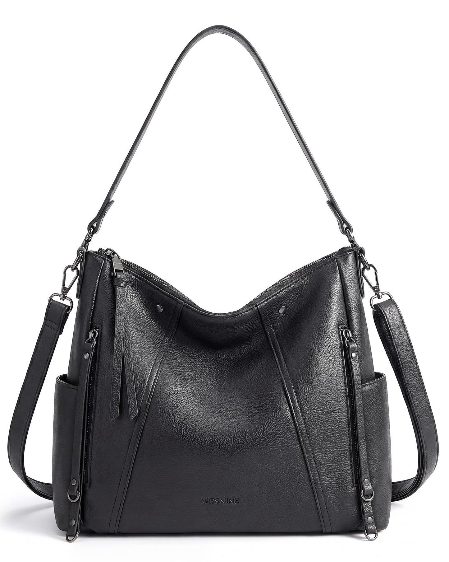 Missnine Hobo Bag for Women Crossbody Purse and Handbags Vegan Leather Shoulder Tote Bag with Multi-Pockets, Black