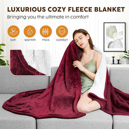 HYLEORY Heated Electric Blanket Full 72"x84" Soft Fleece & Flannel with 5 Heating Levels & 10 Hours Timer Auto Shutt Off, ETL Certified, Washable，Heated Blanket for Body-Red