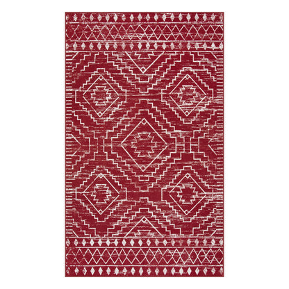 Wonnitar Moroccan Washable 3x5 Rug for Living Room, Non-Slip Chrisrmas Rug for Entryway, Low Pile Soft Farmhouse Area Rug for Bedroom Entry Kitchen Basement (Red,3'x5')