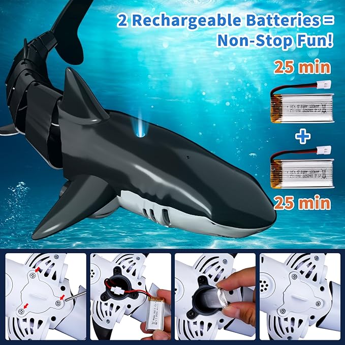 2.4GHz Remote Control Shark Toy for Pool 1:18 Scale High Simulation RC Shark with Light &amp Spray Water Electric Remote Controlled Swimming Water Pool Toys for 4 5 6 7 Year olds Kid Boys Girls