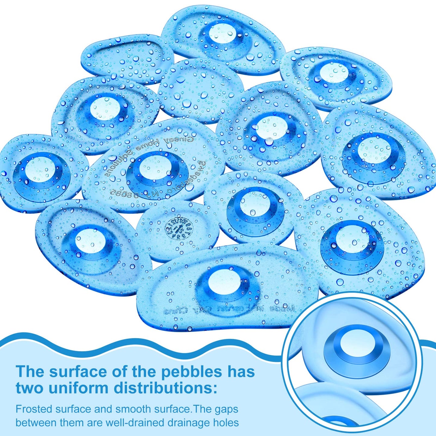 Riakrum 12 Pcs Non Slip Bathtub Stickers, Clear Anti Slip Shower Treads with Strong Suction Cups, Pebble Provides Traction Machine Washable No Residue, Safe(Green, Blue, Transparent)