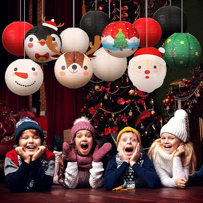 Bencailor 12 Pcs Christmas Hanging Paper Lanterns Set Decorative Christmas Party Lanterns Round Hanging Lamps for Xmas Home Decoration Supplies Props Holiday Decor (Elk,12 Inch, 10 Inch, 6 Inch)