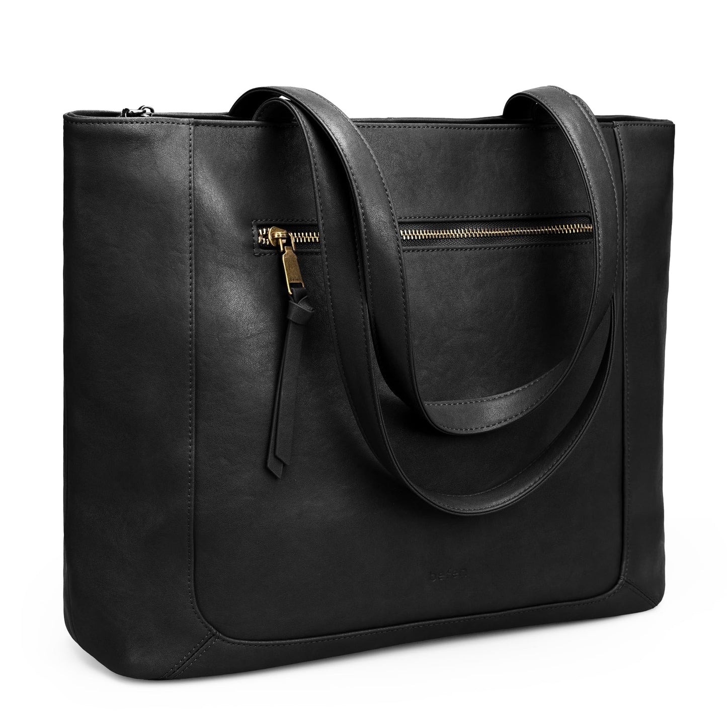 befen Genuine Leather Tote Bag for Women Work, Large Tote Bag with Zipper Real Leather Purse with 15.6" Compartment Womens Designer Shoulder And Handbags For Travel Everyday, Black