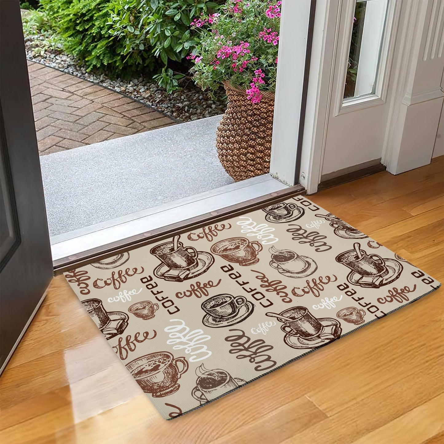 Coffee Cups Doormats, Cafe Theme Indoor Mats for Home Entrance, Super Non-Slip Floor Mats for Home Entryway, Back Outdoor Welcome Mat,Easy Clean,17x 30 inch