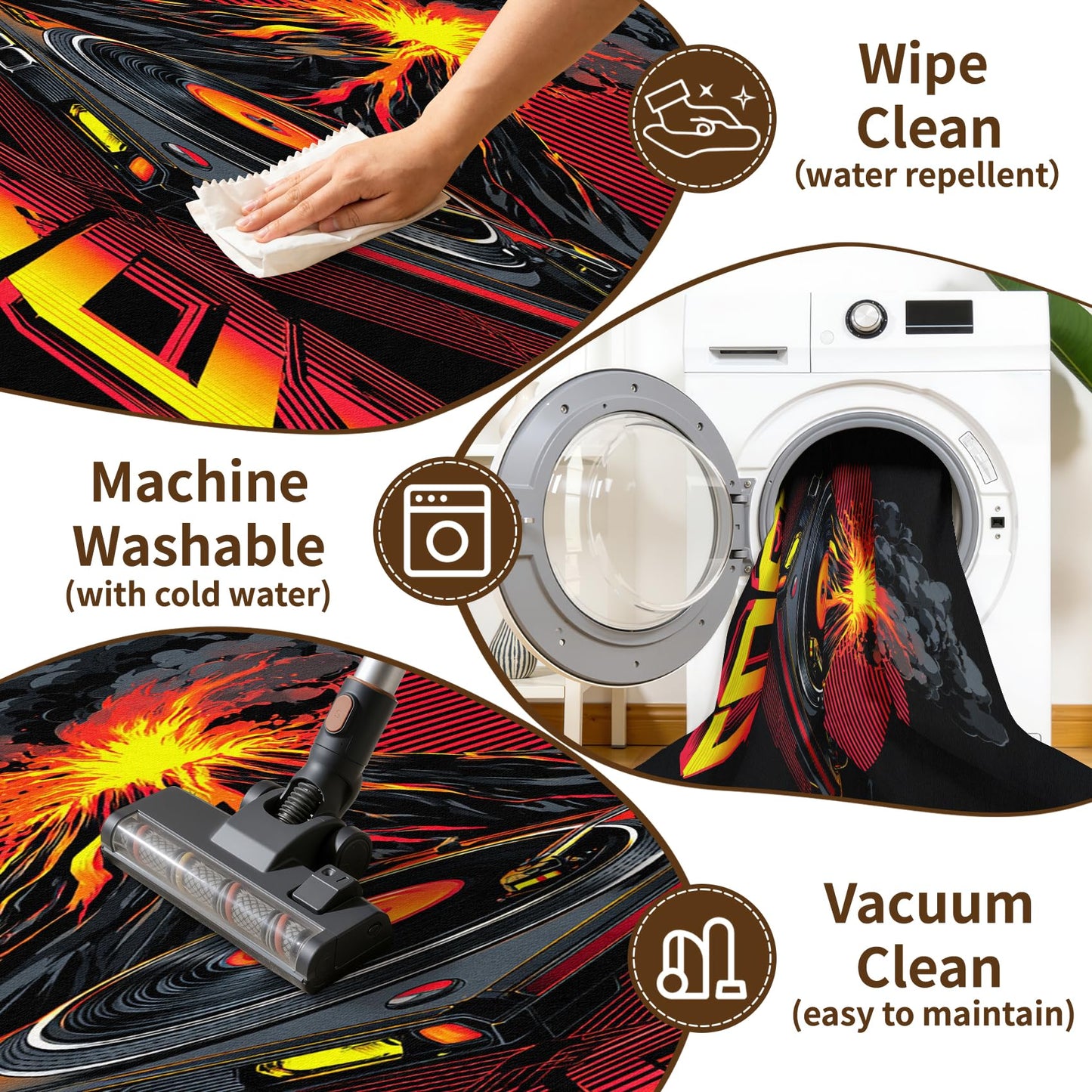 Mistwalk Retro 80s Door Mat Indoor Entrance, Volcano Vinyl Record Washable Rugs for Entryway, 3x4 Rug Non Slip, Soft Low Pile & Stain Resistant Small Carpet, Vaporwave DJ Musical Home Decor Gifts